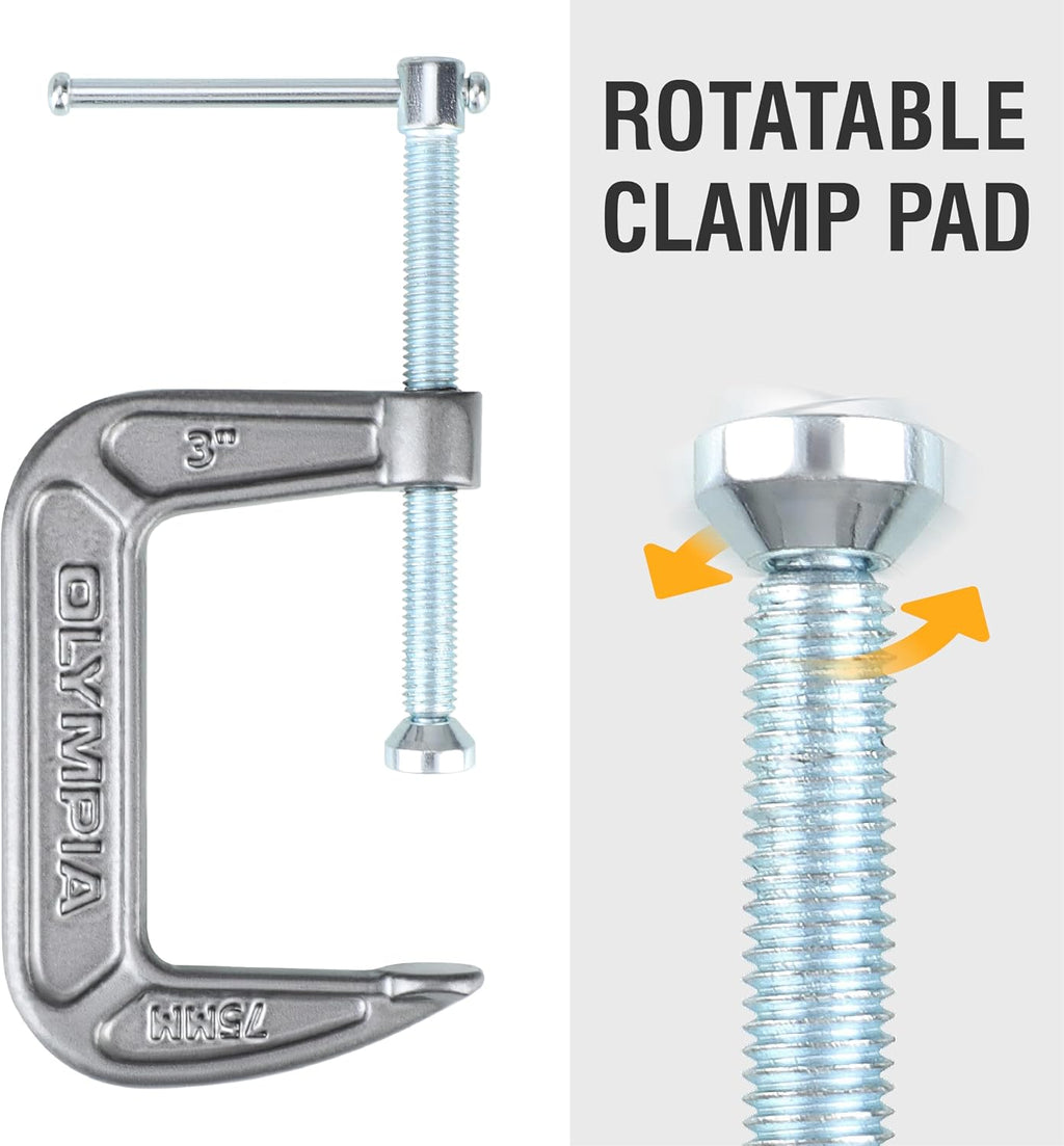 Olympia Tools Heavy Duty Cast Iron C-Clamps with 3-Inch Jaw Opening and 2-Inch Throat, 36 Pack