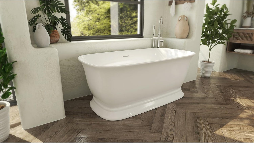 Ascend 67 in. L x 31-1/2 in. W x 23-5/8 in. H Freestanding Acrylic Bathtub, Polished Nickel Drain