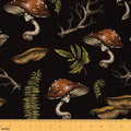 Mushroom Fabric by The Yard Watercolor Plant Rustic Style Indoor Fabric Soft Flannel Polyester No Stretch and Home DIY Projects Branch Weed Black Outdoor Fabric for Clothing Quilting Sewing,10 Yards