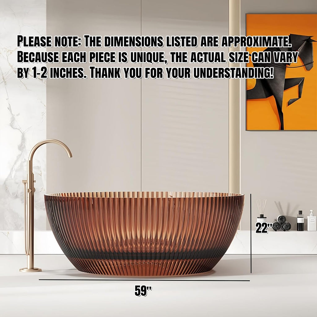59' Edeyeu Freestanding Bathtub – Luxury Solid Surface Bathtub, Extra Deep Soaking Tub, Stand Alone Free Standing Tub, Crystal-Inspired Resin For Modern Bathroom Spa Experience Brown