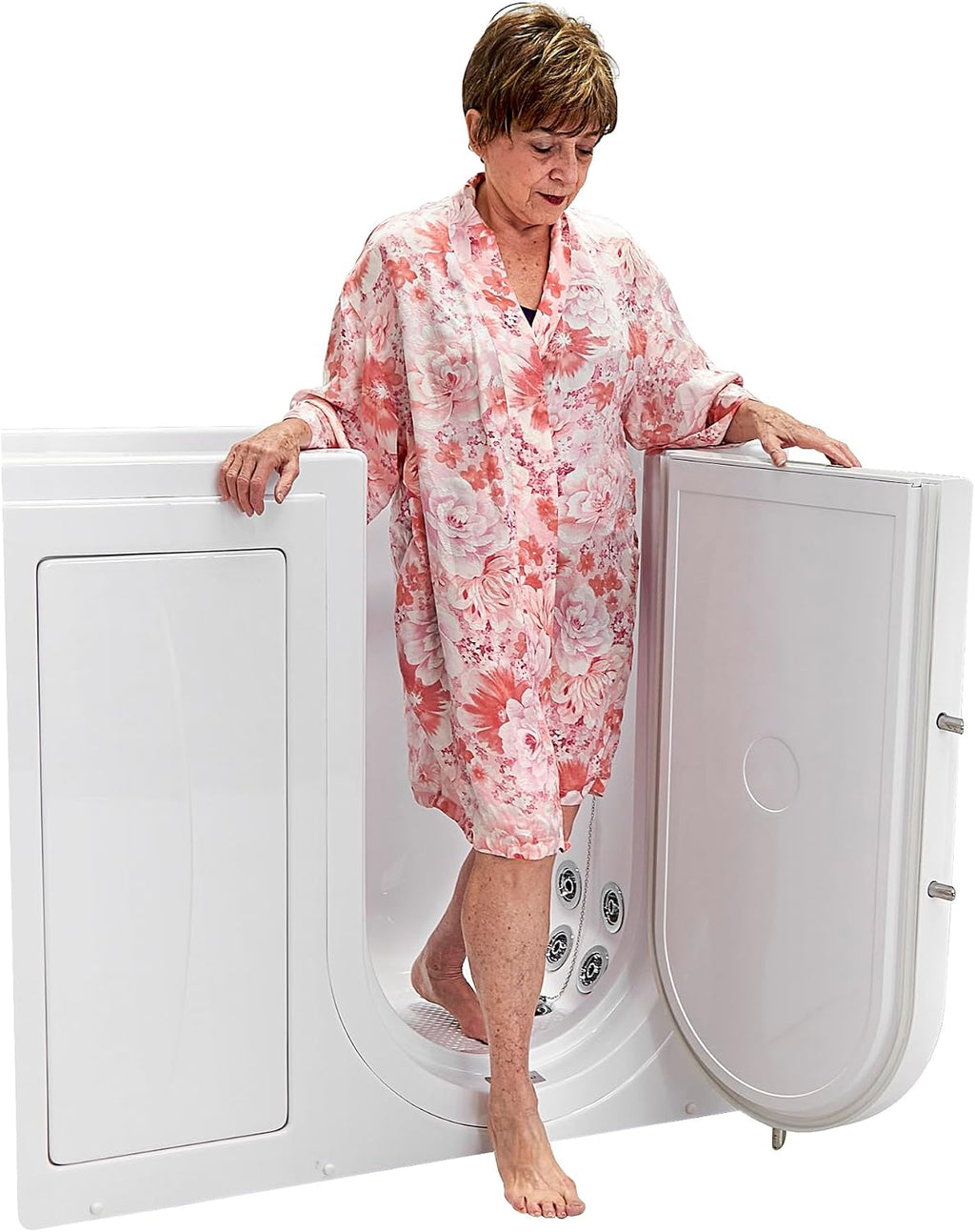 Ella Mobile 26'x45 Acrylic Hydro Massage Walk-In Bathtub with Right Outward Swing Door, Heated Seat, 2 Piece Fast Fill Faucet, 2' Drain