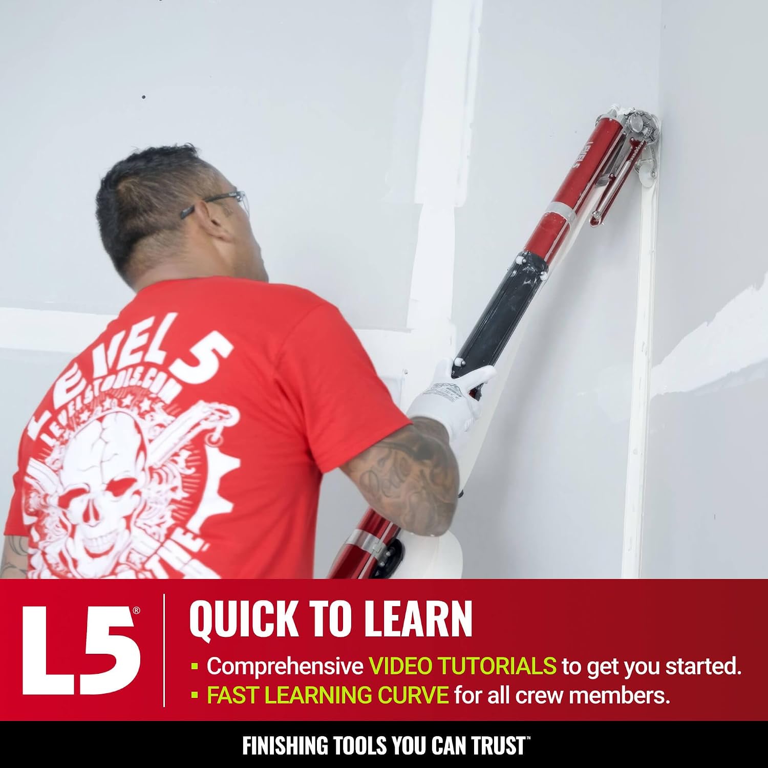 LEVEL5 Automatic Drywall Taper | Fast Taping of Flats & Butt Joints | Quick-Clean Head | Precision Machined Aluminum & Stainless | Sheetrock Gyprock Wallboard | 4-760