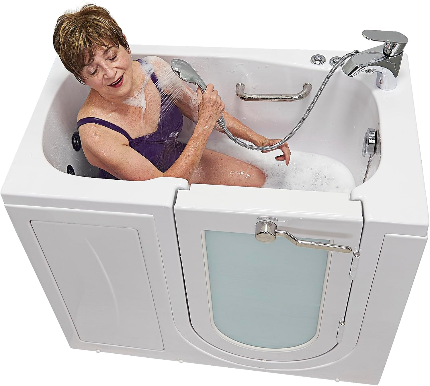 Ella Mobile 26'x45 Acrylic Hydro Massage Walk-In Bathtub with Right Outward Swing Door, Heated Seat, 2 Piece Fast Fill Faucet, 2' Drain