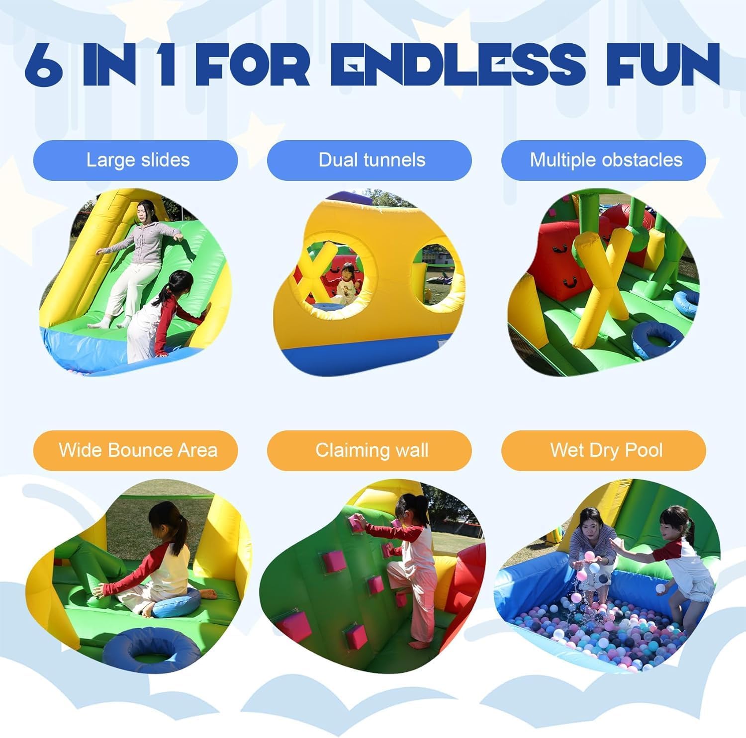 22FT Commercial Inflatable Bounce House Obstacle Course - Heavy Duty PVC Bouncer with Large Slide, Crawl Tunnel & Wet/Dry Pool for Backyard, Birthday Party, Outdoor Games for Kids Ages 3-12