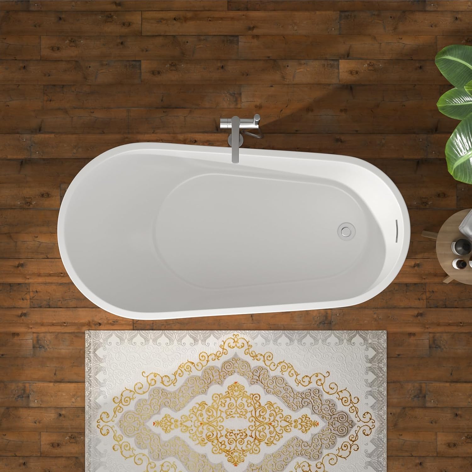 59' Freestanding White Acrylic Slipper Bathtub – Elegant Soaking Tub with Chrome Drain and Ergonomic Backrest for Luxurious Home Bathing, YSB9212