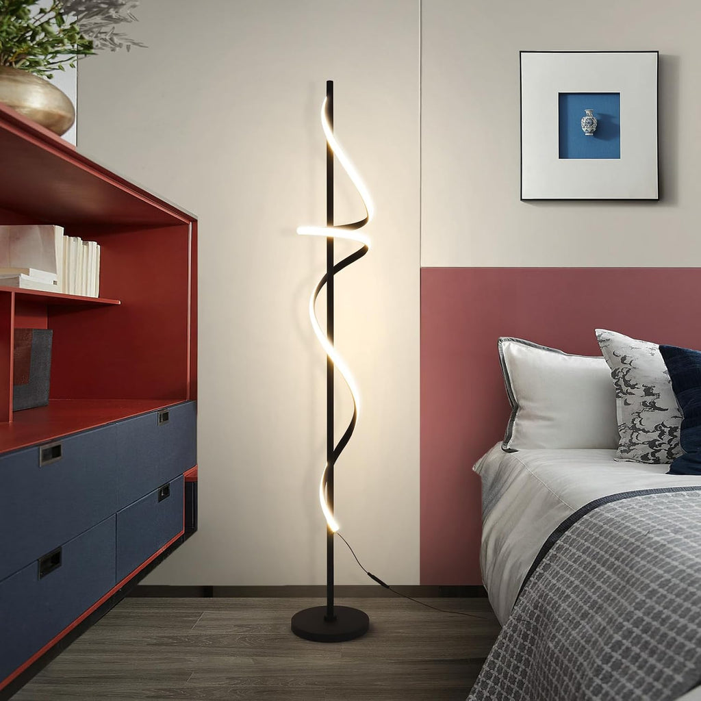 EIDISUNY Modern Spiral Floor Lamp with Remote Control, 48W LED Floor Lamps for Living Room, 3 Colors Dimmable Tall Standing Lamp for Living Room, 60'' Modern Floor lamp for Bedroom Black