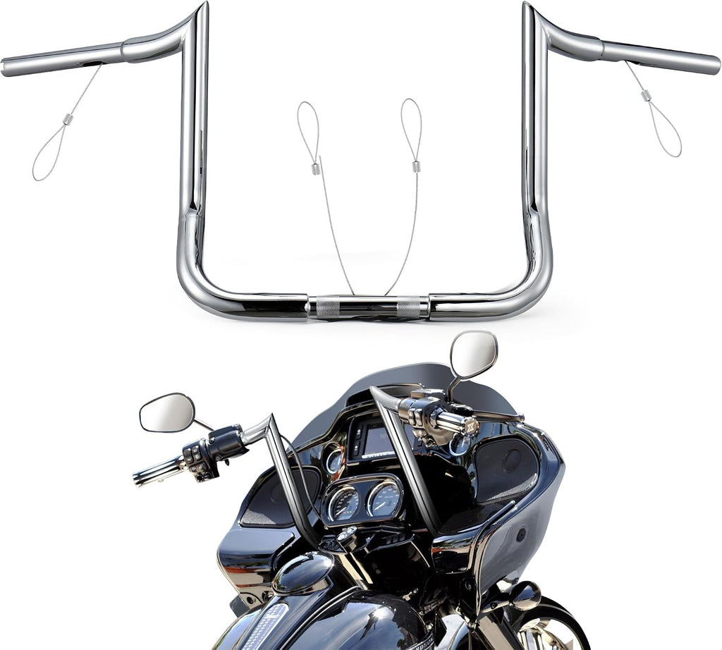 MoKitDora Street Electra Glide Ape Hanger 10' Rise 1-1/4' Fat 1' Clamp Monkey Bagger Meathook Bars for 1986-2023 Harley FLHT & FLHX Ultra Limited Tri-Glide, Chrome