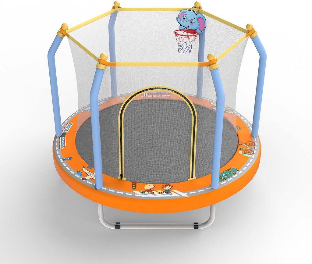 Mersco 55' Toddler Trampoline for Kids 2-5, 110lbs Indoor & Outdoor Mini Trampoline with Net, Basketball Hoop, for Boys & Girls