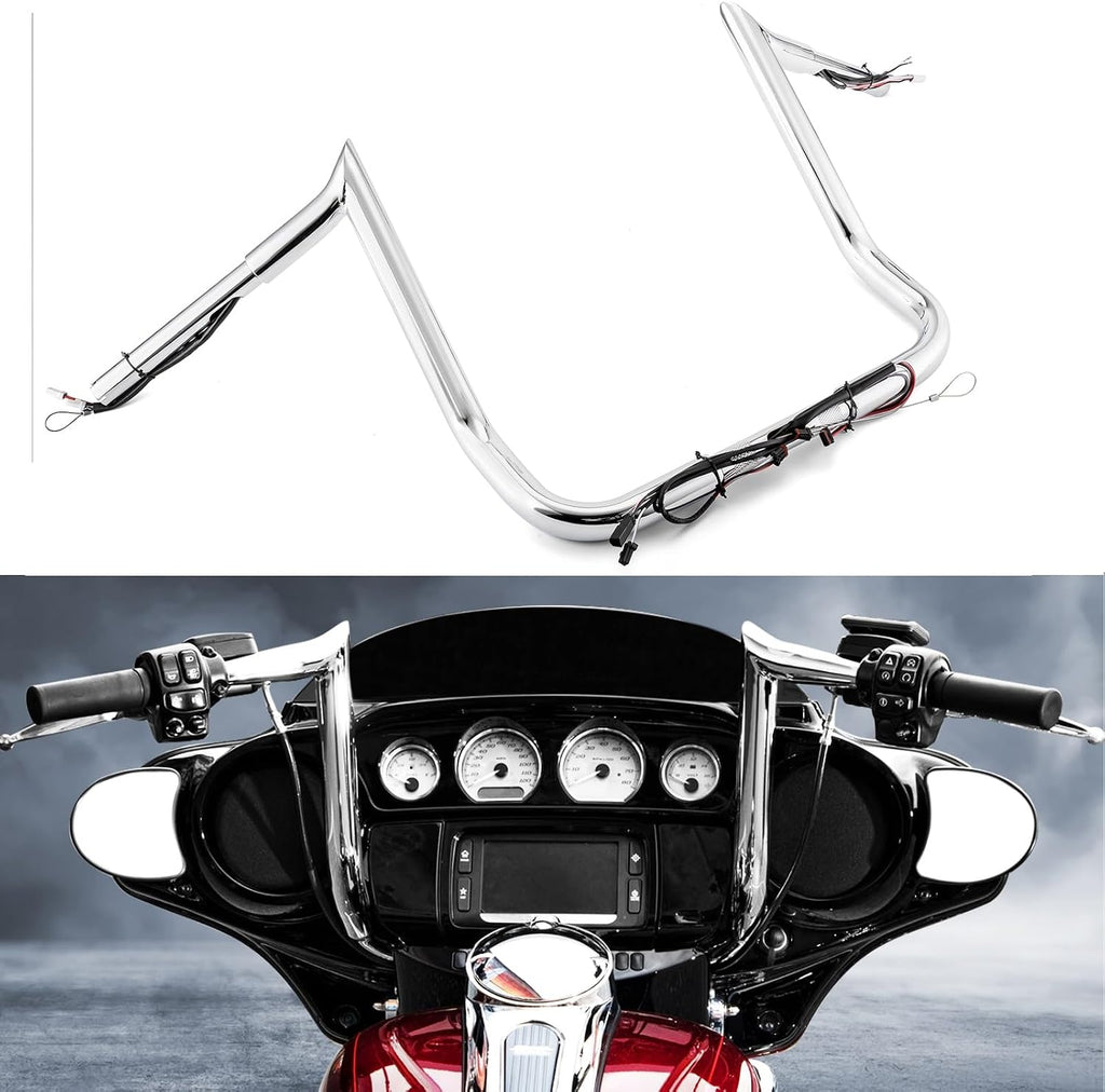 Mofun 12' Handlebars Pre-wired Ape Hangers 1 1/4' Meathook Ape Bar Compatible with Harley Bagger Touring Street Glide Electra Tri Glide Ultra Limited 2014-2023 Chrome
