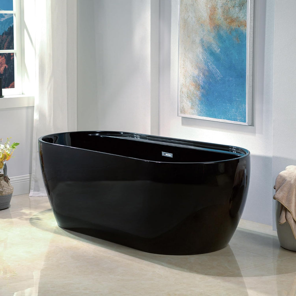 WOODBRIDGE 67' L x 31-1/2' W Freestanding Contemporary Acrylic Soaking Bathtub in Glossy Black Inside and Outside with Chrome Drain & Overflow,B8863-C