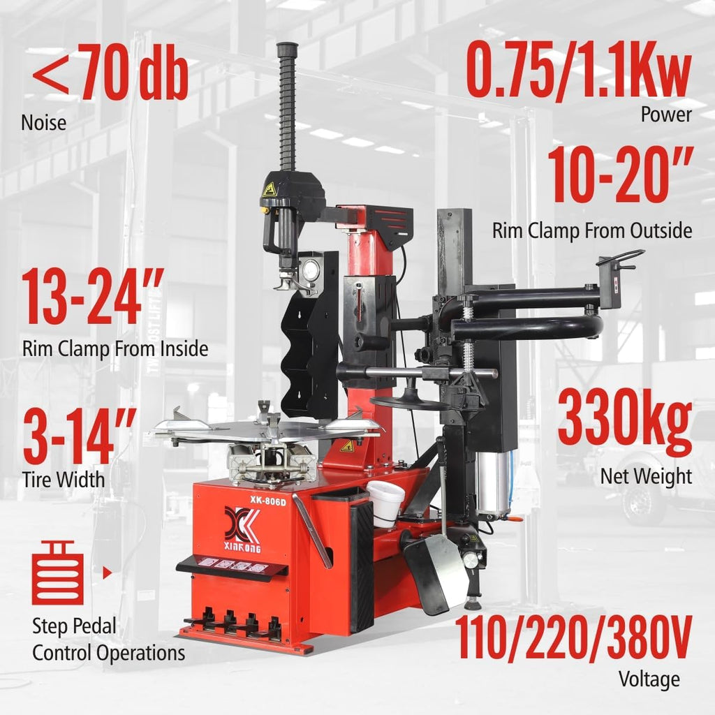 XK-806D Tire Changer Machine 2.0 Horsepower Rim Clamp 13-24 Inches with 12 Month Parts Replacement