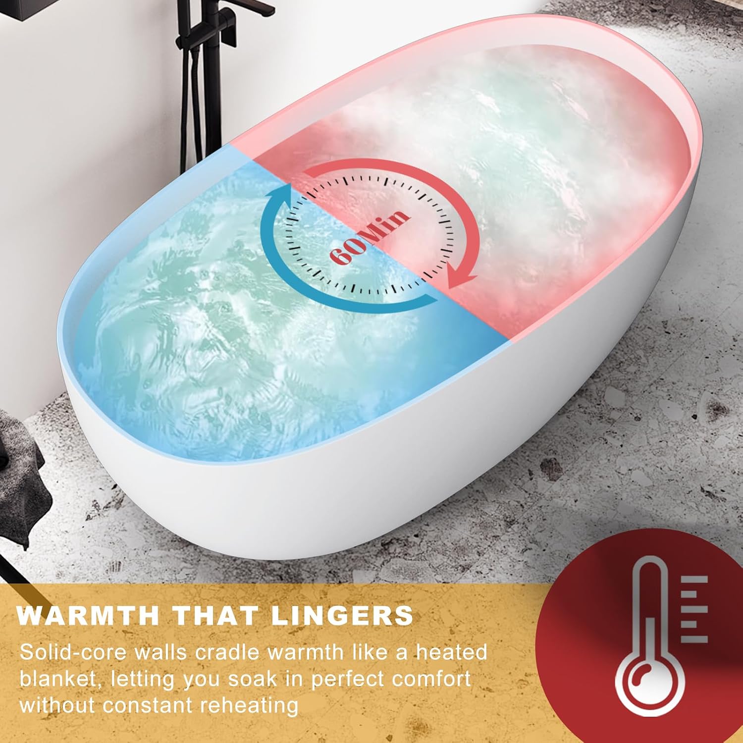 Stone Resin Freestanding Bathtubs,Soklawah 67' Solid Surface Luxury Soaking Tub,Oval Stand Alone Bathroom Bath tub with Drain & Integrated Slotted Overflow,Matte White Elegant Soaker Free Standing Tub
