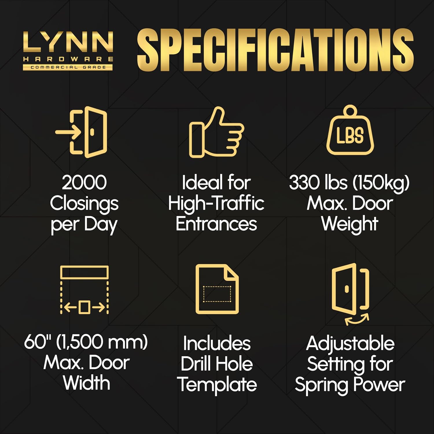 LYNN HARDWARE Heavy Duty Automatic Door Closer (Bronze) - Commercial Grade, Contractors Choice, Adjustable Speed & Force, Delayed Closing Timer, 3 Mounting Options, 3 Hour Fire Rated (DC8016 Model)