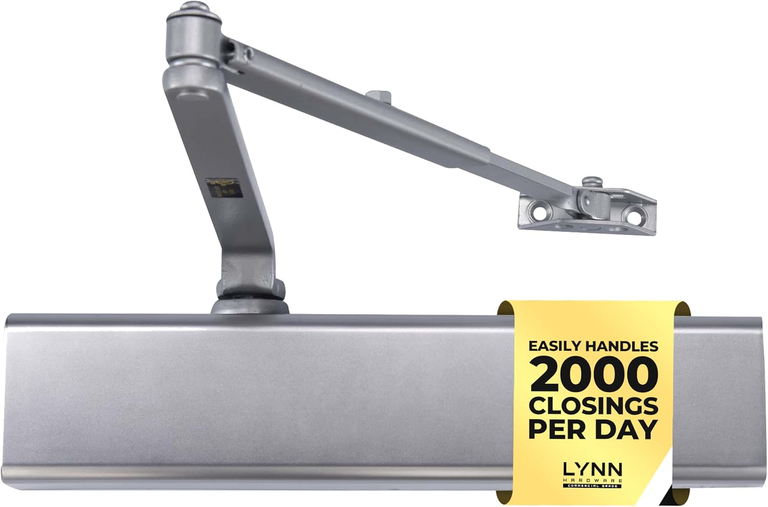 LYNN HARDWARE Heavy Duty Automatic Door Closer (Silver) - Commercial Grade, Contractors Choice, Adjustable Speed & Force, Delayed Closing Timer, 3 Mounting Options, 3 Hour Fire Rated (DC8016 Model)