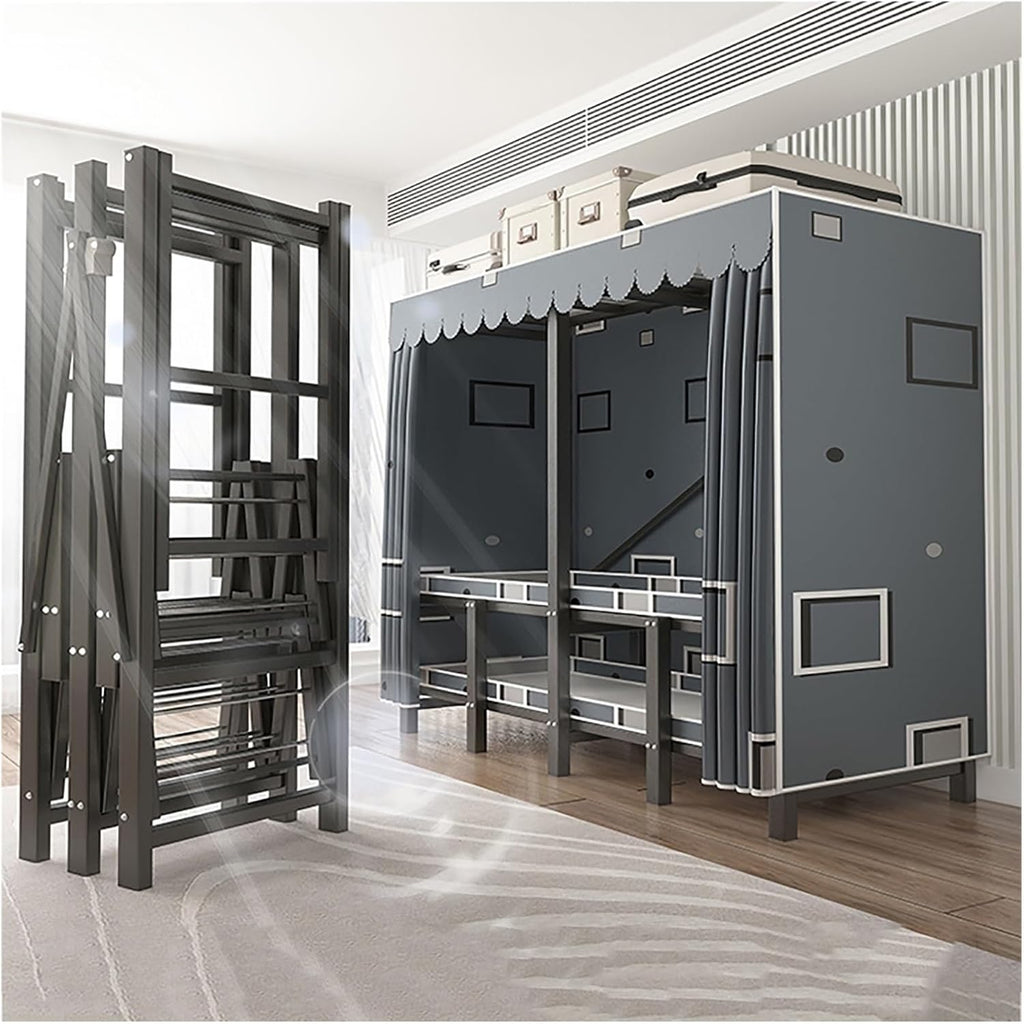 Portable Wardrobe Closet With Cover, Foldable Clothe Rack For Hanging Clothes, Metal Garment Rack, One-Piece Folding Base, Steel Tube For Bedroom(Blue,151cm/59.4inch)