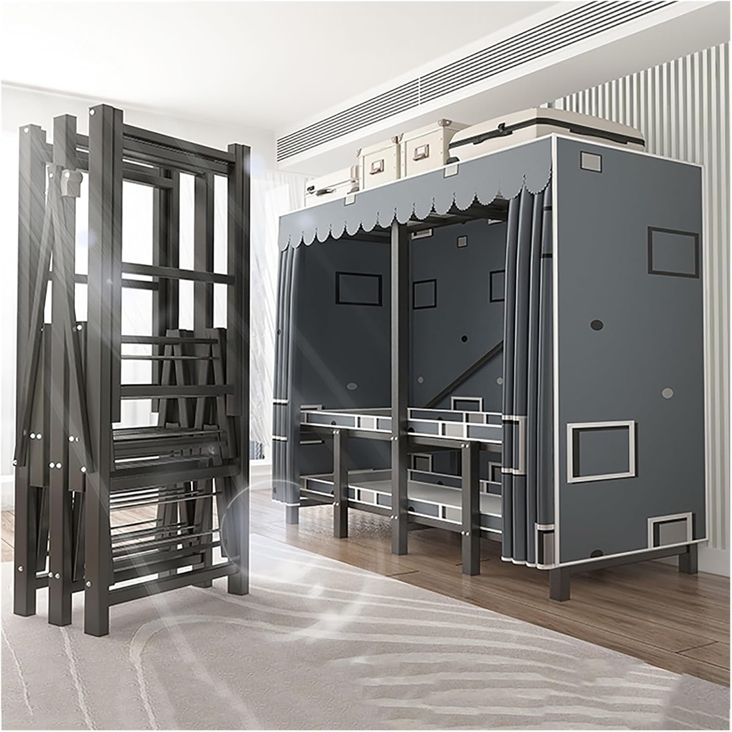 Portable Wardrobe Closet With Cover, Foldable Clothe Rack For Hanging Clothes, Metal Garment Rack, One-Piece Folding Base, Steel Tube For Bedroom(Blue,151cm/59.4inch)