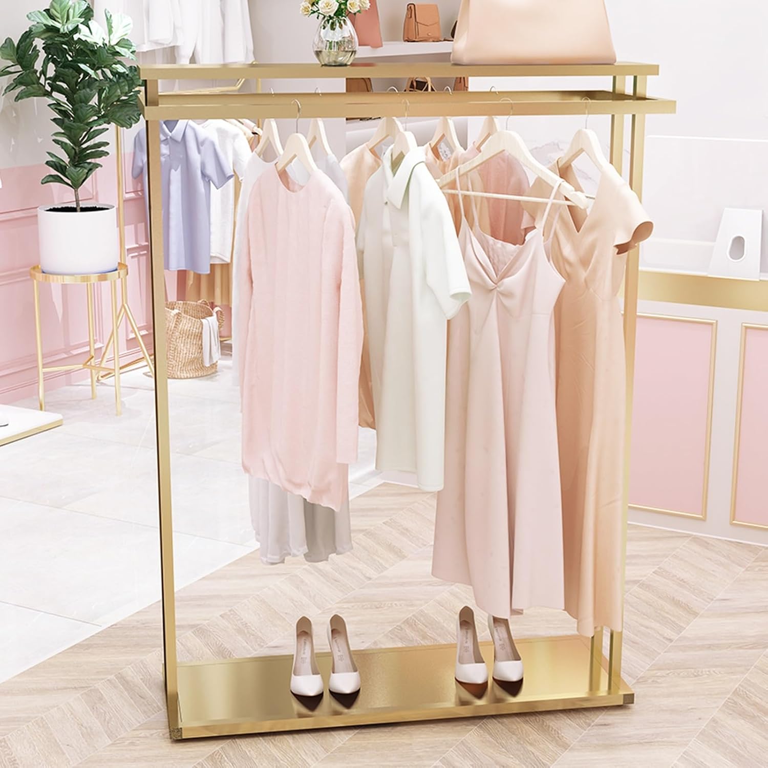 Coat Rack Stand Clothes Rack Stand, Multifunctional Garment Rack, Portable Suits Scarves Handbag Shoe Storage Holder, Hall Entryway Bedroom Store Lar(Gold-120x40x150CM