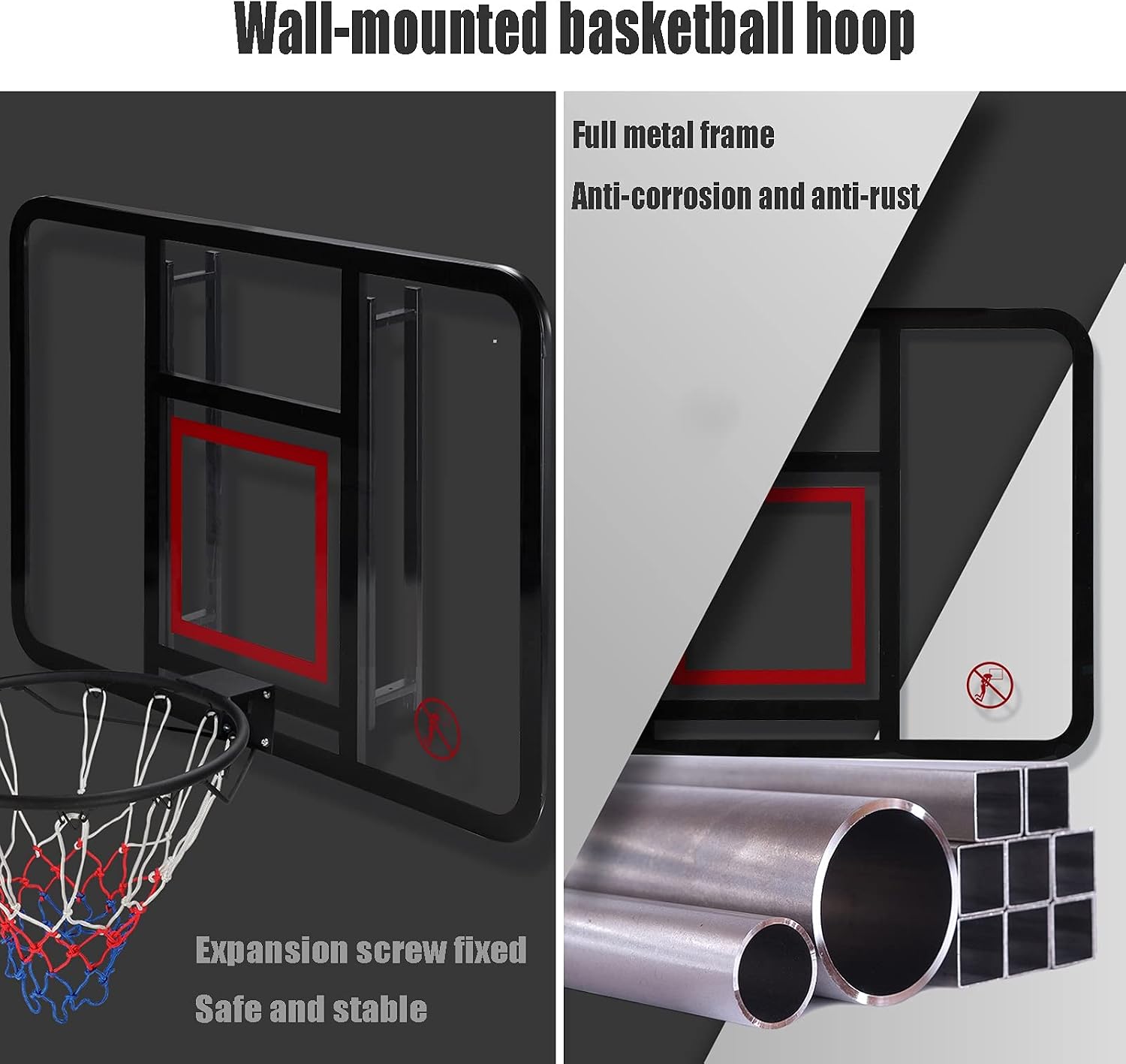 Wall-Mounted Mini Basketball Hoop, Indoor and Outdoor Portable Basketball Training Stand, 110x75cm/45.7'x29.5'