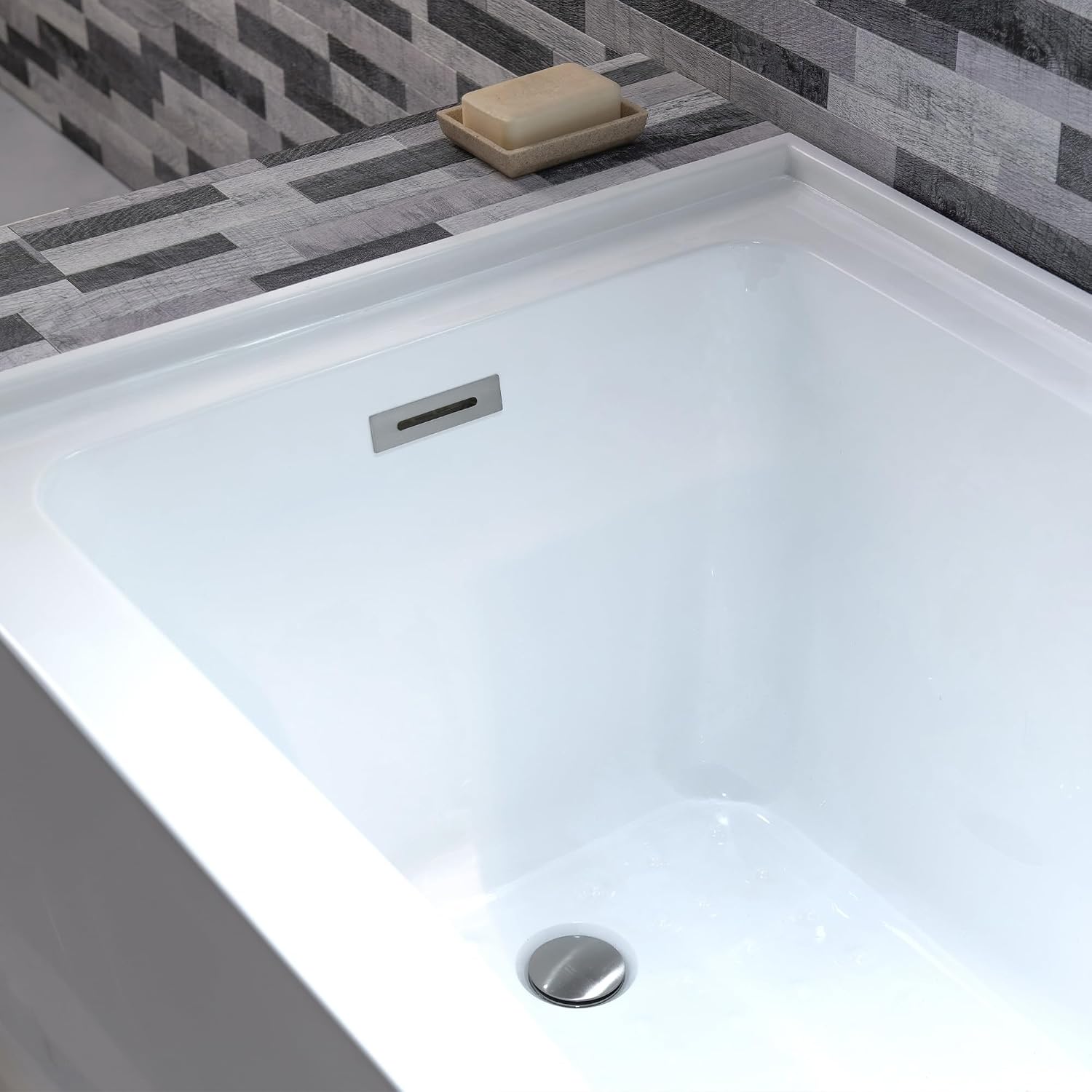 WOODBRIDGE 60' Acrylic Rectangular Alcove Soaking Bathtub in White with Left Drain, Brushed Nickel pop-up Drain Included, LB429-L