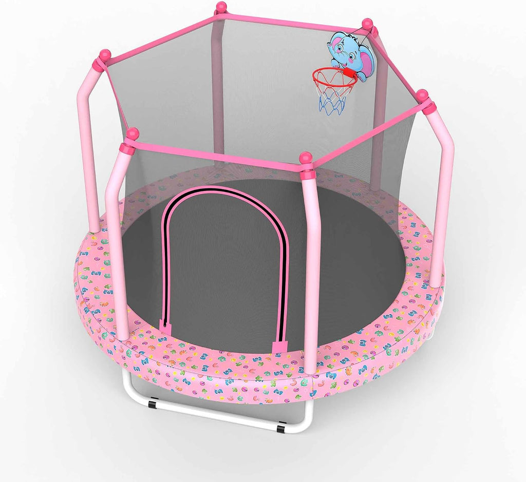 Mersco 55' Toddler Trampoline for Kids 2-5, 110lbs Indoor & Outdoor Mini Trampoline with Net, Basketball Hoop, for Boys & Girls
