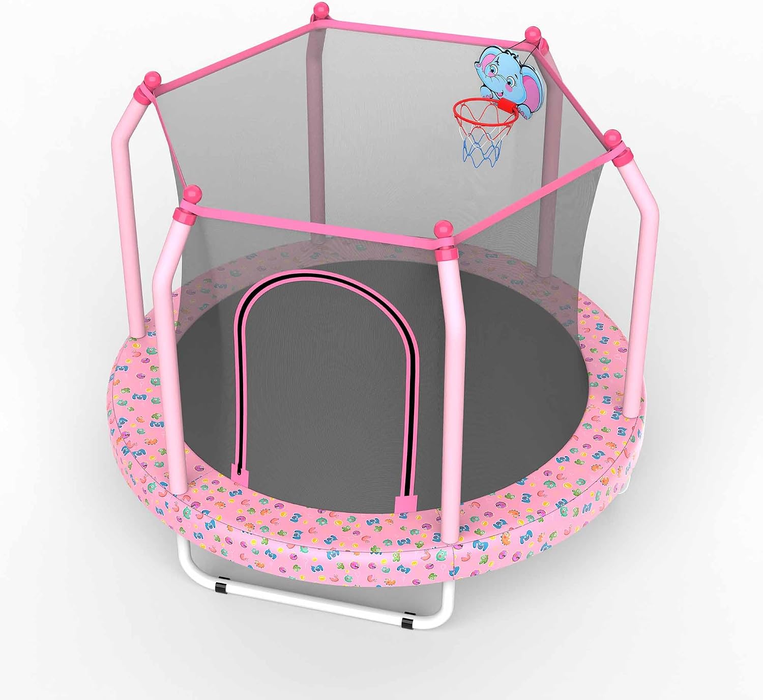 Mersco 55' Toddler Trampoline for Kids 2-5, 110lbs Indoor & Outdoor Mini Trampoline with Net, Basketball Hoop, for Boys & Girls