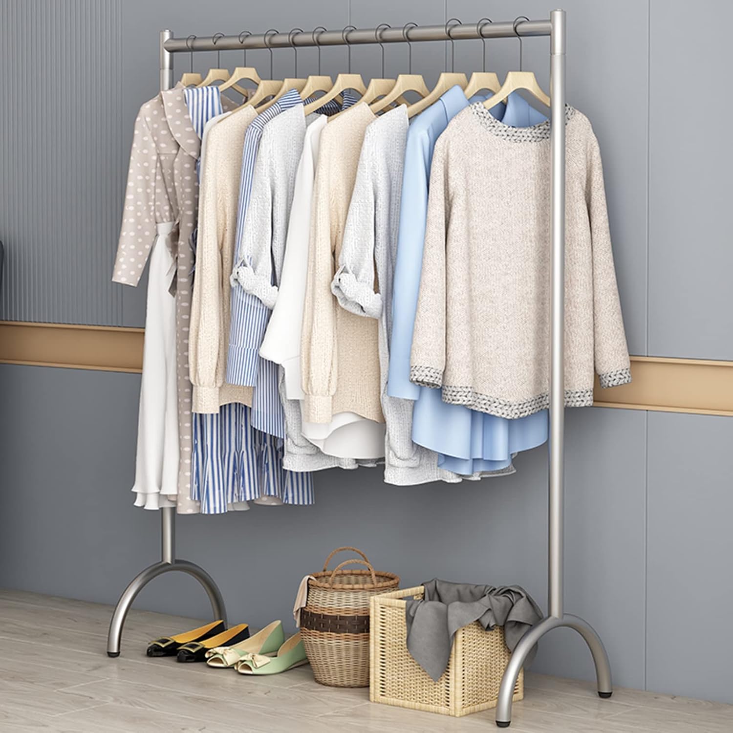 Clothing rack Modern Silver Clothing Rack Heavy Duty Stainless Steel Garment Rack Retail Clothing Displa Rack Sturdy And Durable Clothes Rail,One Color 80x40x150cm