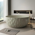 59' Edeyeu Freestanding Bathtub – Modern Solid Surface Bathtub With Ripple Design, Extra Deep Soaking Tub, Ergonomic Stand Alone Tub For Luxury Bathroom Spaces D