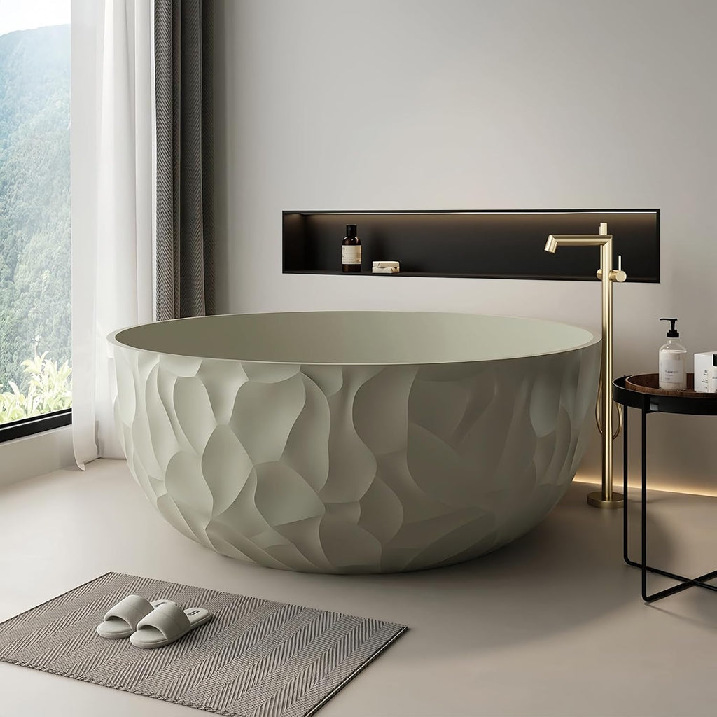 67' Edeyeu Freestanding Bathtub – Modern Solid Surface Bathtub With Ripple Design, Extra Deep Soaking Tub, Ergonomic Stand Alone Tub For Luxury Bathroom Spaces D