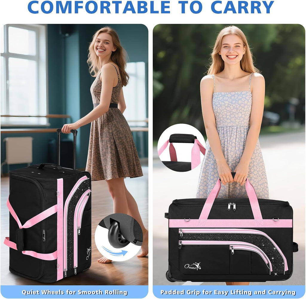 Dance Bag with Garment Rack, 23' Rolling Dance Suitcase Competition Duffle Bag with Garment Rack & Wheels | Versatile Compartments, Upgraded Stable System for Dance Shows, Travel, Cheer, Recital