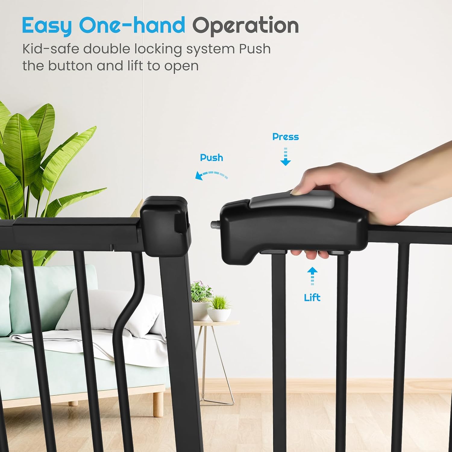 Extra Wide Baby Gate for Stairs Doorways with Door, 30' Tall 57.1-66.5' Wide Easy Install Dog Gate Indoor, Safety Metal Pressure Mounted Pet Gate with Walk-Thru Auto Close for the House, Black
