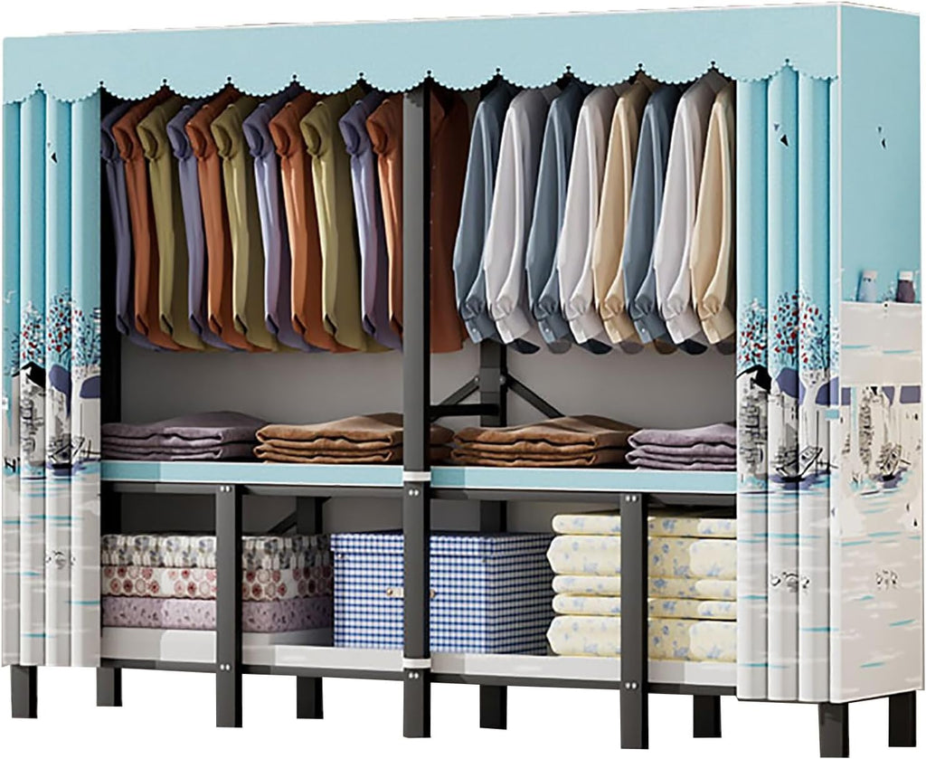 Heavy Duty Garment Rack With Cover Folding Wardrobe Closet Foldable Clothing Rack For Hanging Clothes Armoires Portable Metal Coat Storage Organizer Covered(D,110cm/43.3inch)