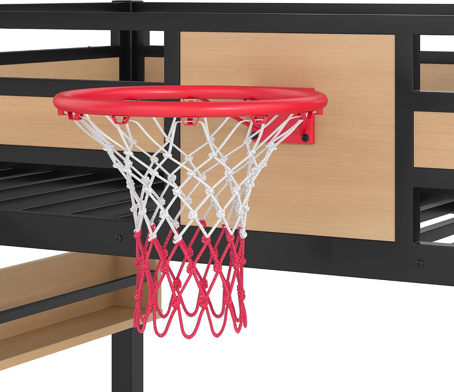 Metal Full Over Full Bunk Bed with Slide & Bookshelf, Heavy Duty Bunk Bed Frame with Basketball Hoop, Pull-Up Rings and Climbing Wall, Playhouse Bunk Beds for Boys and Girls, Yellow