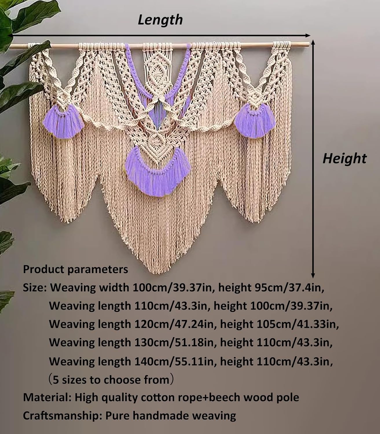 Macrame Wall Hanging Large Macrame Wall Hanging, Hand Woven Wall Tapestry Macrame Wall Decor, for Bedroom Living Room Office Studies(Off White,43.3inx39.37in)