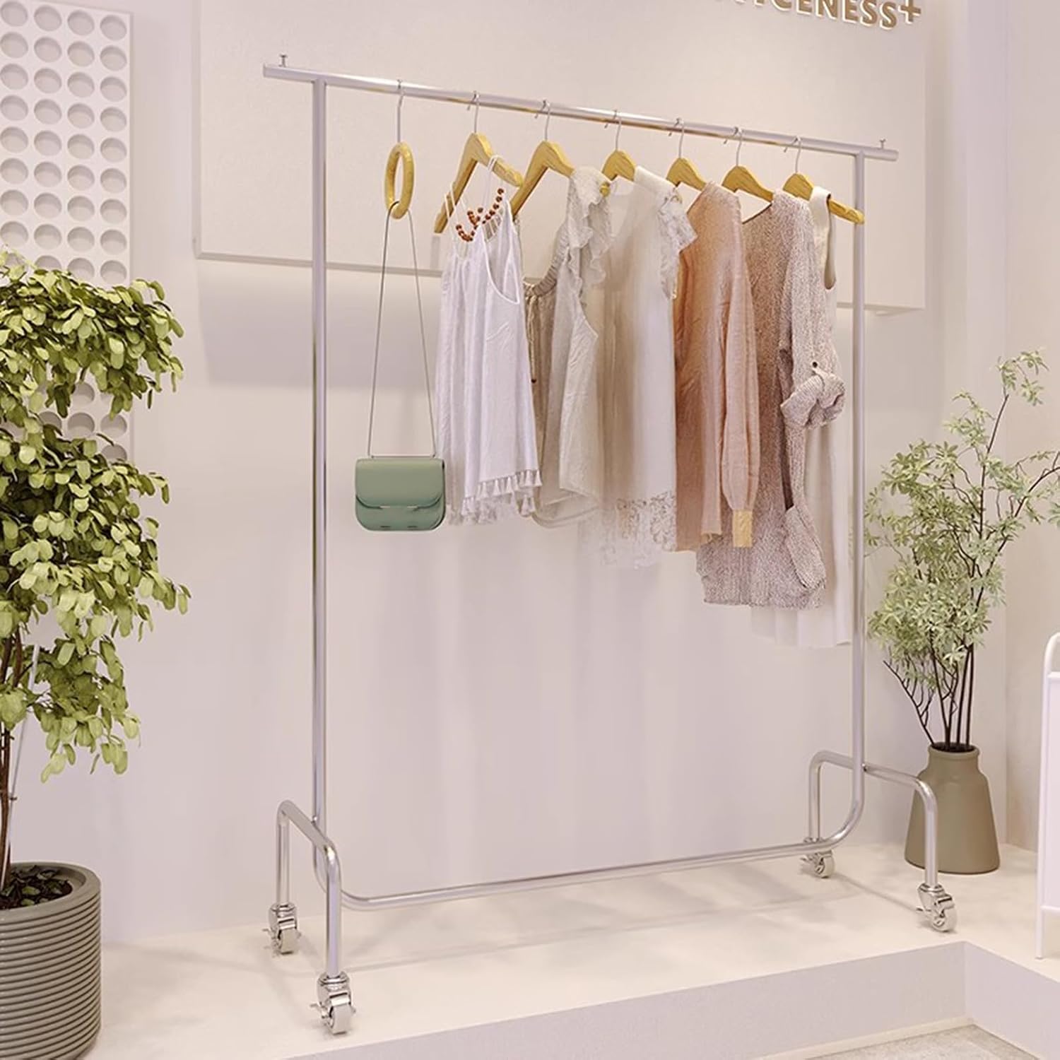 Garment Rack Heavy Duty Clothing Rack With E-shaped Base, Silver Stainless Steel Clothes Rail For Hanging Clothes, Commercial Retail Display Rack, Single Rod Coat Rack For Bedrooms(Size:80x40x160CM)