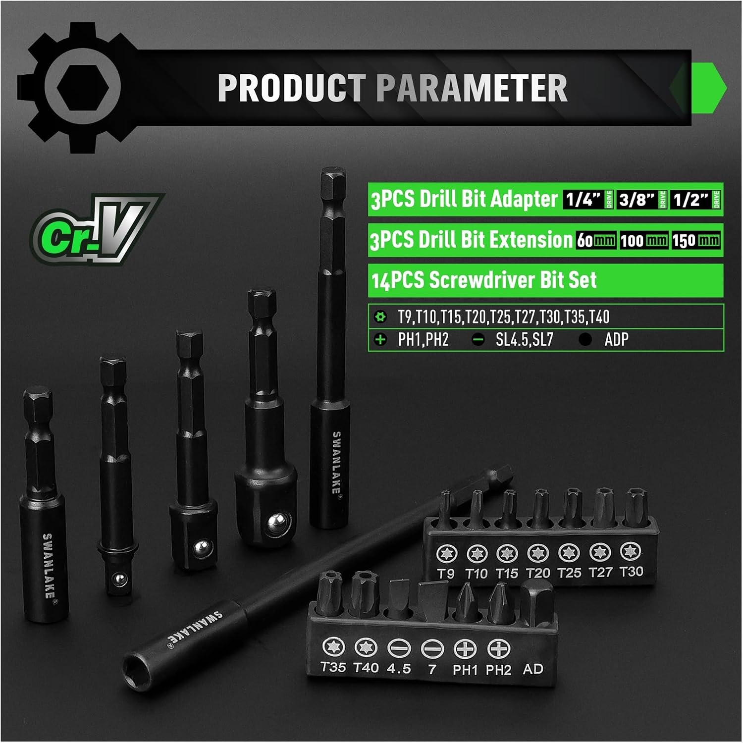 55Pcs Magnetic Nut Driver Set, 1/4' Hex Shank, Impact Socket Adapters, Snappy Driver Bits, Drill Bit Extension