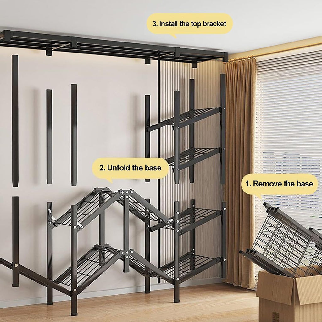 Foldable Portable Wardrobe Closet With Cover, Metal Clothes Rack, Covered Garment Rack For Hanging Clothes, Clothing Coat Storage Organizer(Grey,200cm/78.7inch)