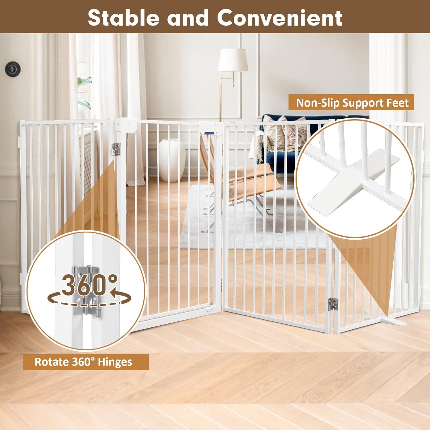 Metal Freestanding Dog Gates with Door,Extra Wide 24', 32' Height Foldable Dog Fence for Indoor & Outdoor, Heavy Duty Freestanding Pet Barrier for Stairs, Doorways, Halls, Kitchen,Yard,Christmas Tree