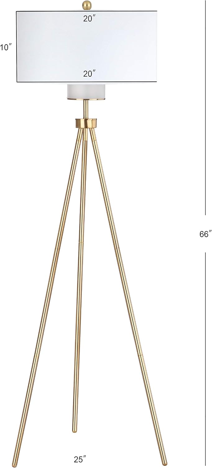 SAFAVIEH Lighting - Enrica 66-Inch Floor Lamp - Brass Gold - Fabric Shade - Mid-Century Tripod Leg Design - Ideal for Living Room, Bedroom - LED Bulb Included (FLL4008A)