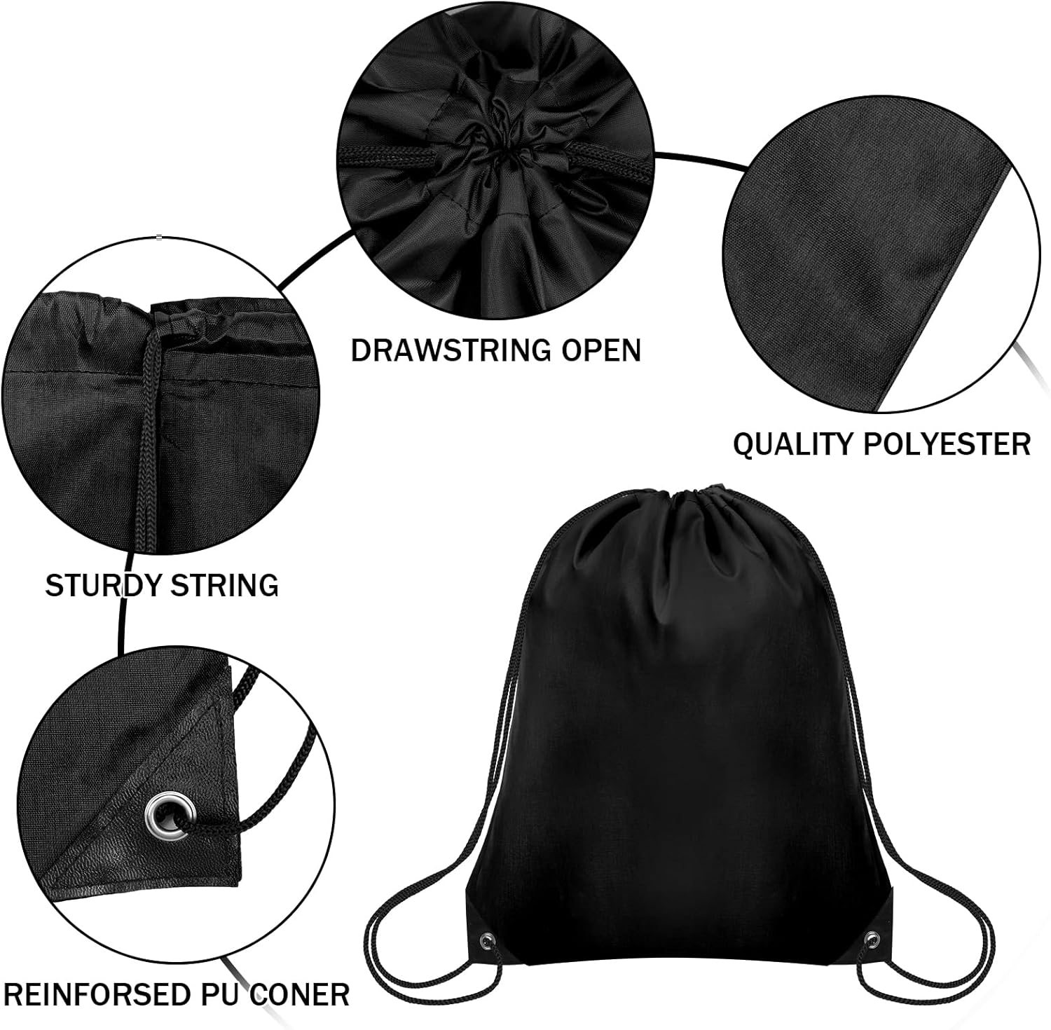 Grneric 200Pcs Drawstring Backpack Bulk Cinch Sackpack Drawstring Bags Nylon for Gym Party Trip(Black)