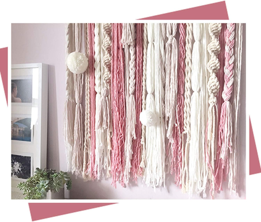 Macrame Wall Hanging Hand Woven Tapestry,Handmade Tassel Wall Tapestries Bohemian Style Home Art Decor for House Ceremony Living Room (Pink60 X 92 Cm)