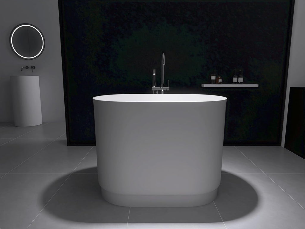 39' Japanese Soaking Bathtub, Freestanding Solid Surface Resin Stone Bathtub Modern Stand Alone Tub with Pop-up Drain and Overflow, cUPC Certified, Matte White 328MW1000