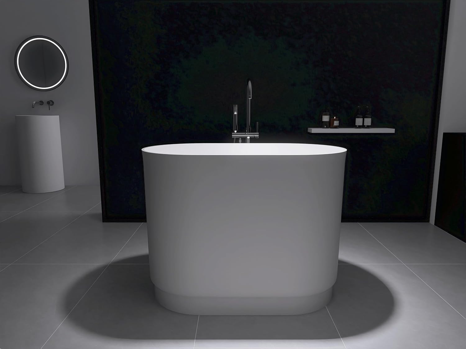 39' Japanese Soaking Bathtub, Freestanding Solid Surface Resin Stone Bathtub Modern Stand Alone Tub with Pop-up Drain and Overflow, cUPC Certified, Matte White 328MW1000
