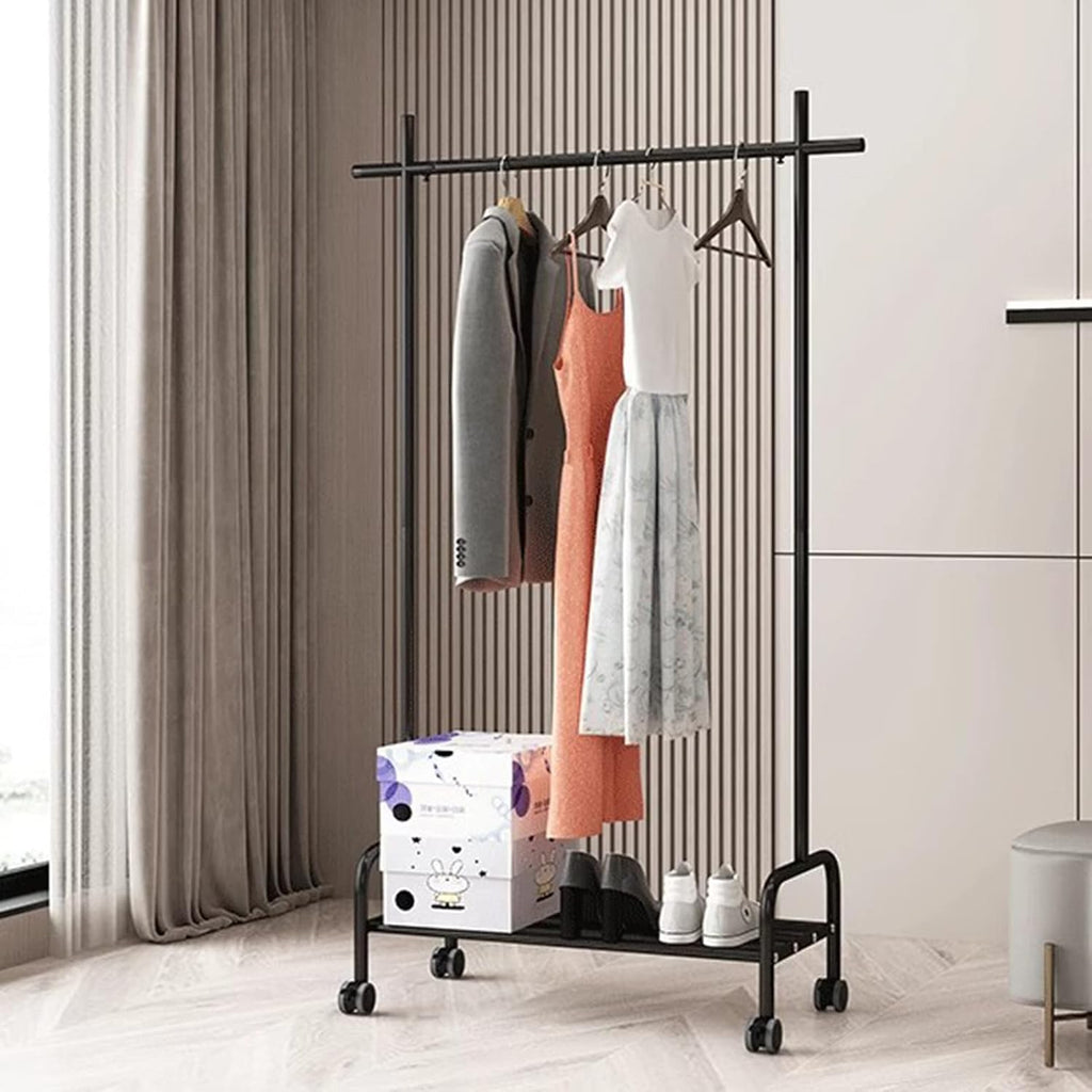 Garment Rack Metal Clothing Rack On Wheels, Portable Garment Rack for Hanging Clothes, Space Saving Coat Rack with Shelves for Bedroom and Office, Black(Size:60X40X165CM)