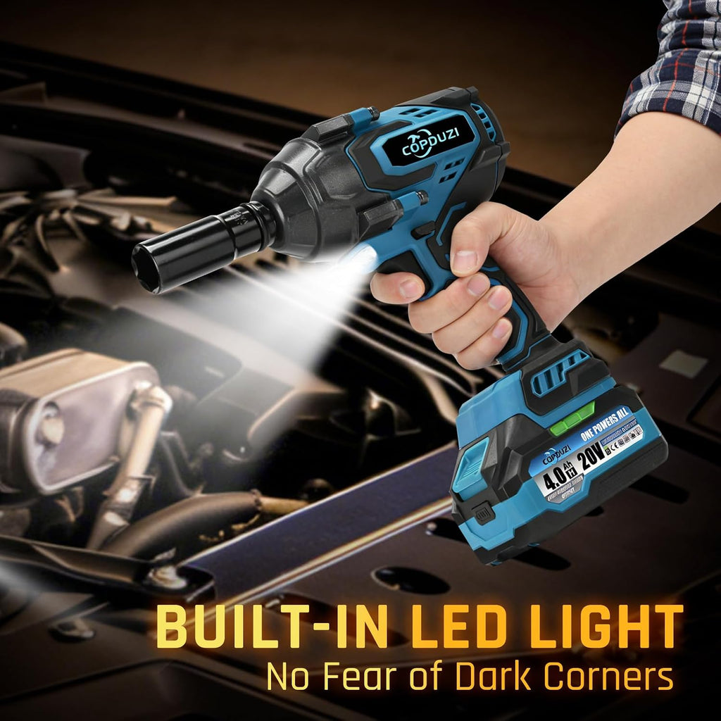 1700Nm 1/2' Cordless Impact Wrench, 1253 Ft-lbs Brushless Impact Gun, 20V High Torque Impact Driver with 2 x 4.0Ah Batteries 6 Sockets & Case, Pistola De Impacto for Home Car Tire Heavy Truck