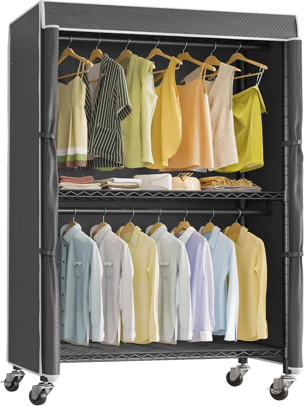 for R2C Plus Heavy Duty Rolling Garment Racks with Cover Clothing Rack for Hanging C