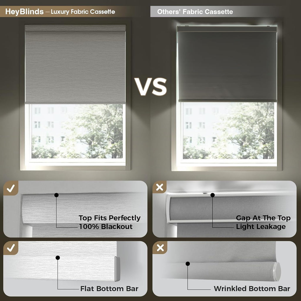 HeyBlinds Motorized Blinds with Remote, 100% Blackout Smart Blinds, Automatic Shades for Windows Compatible with Alexa Google and Homekit, Custom Size(Grace-Perla White BO)