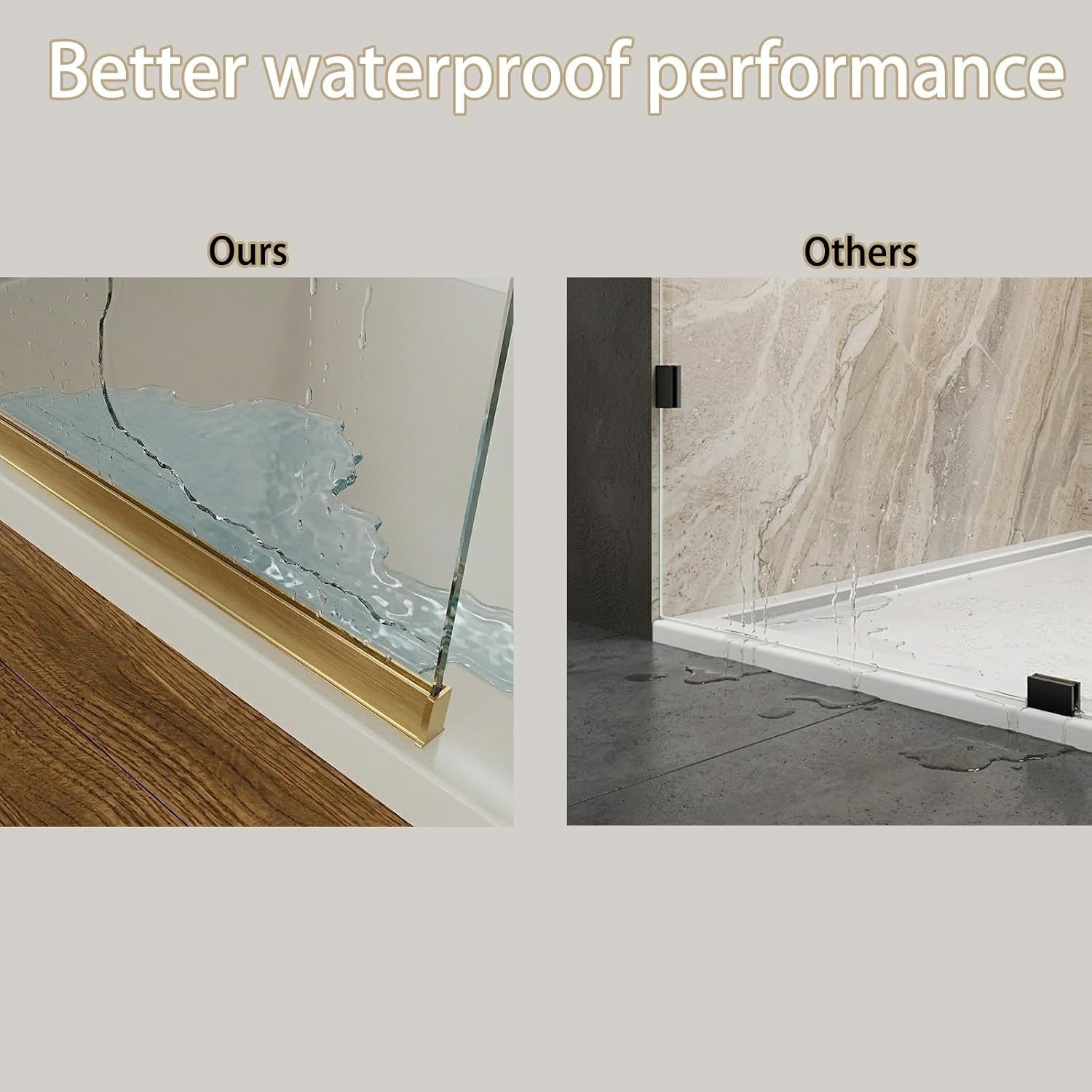 Shower Screen 36' x 76' Half Frameless Shower Wall Panel, Tempered Glass 3/8 inch, Easy to clean Coating, Fixed Glass Shower Door with Hardware (Brushed Gold)