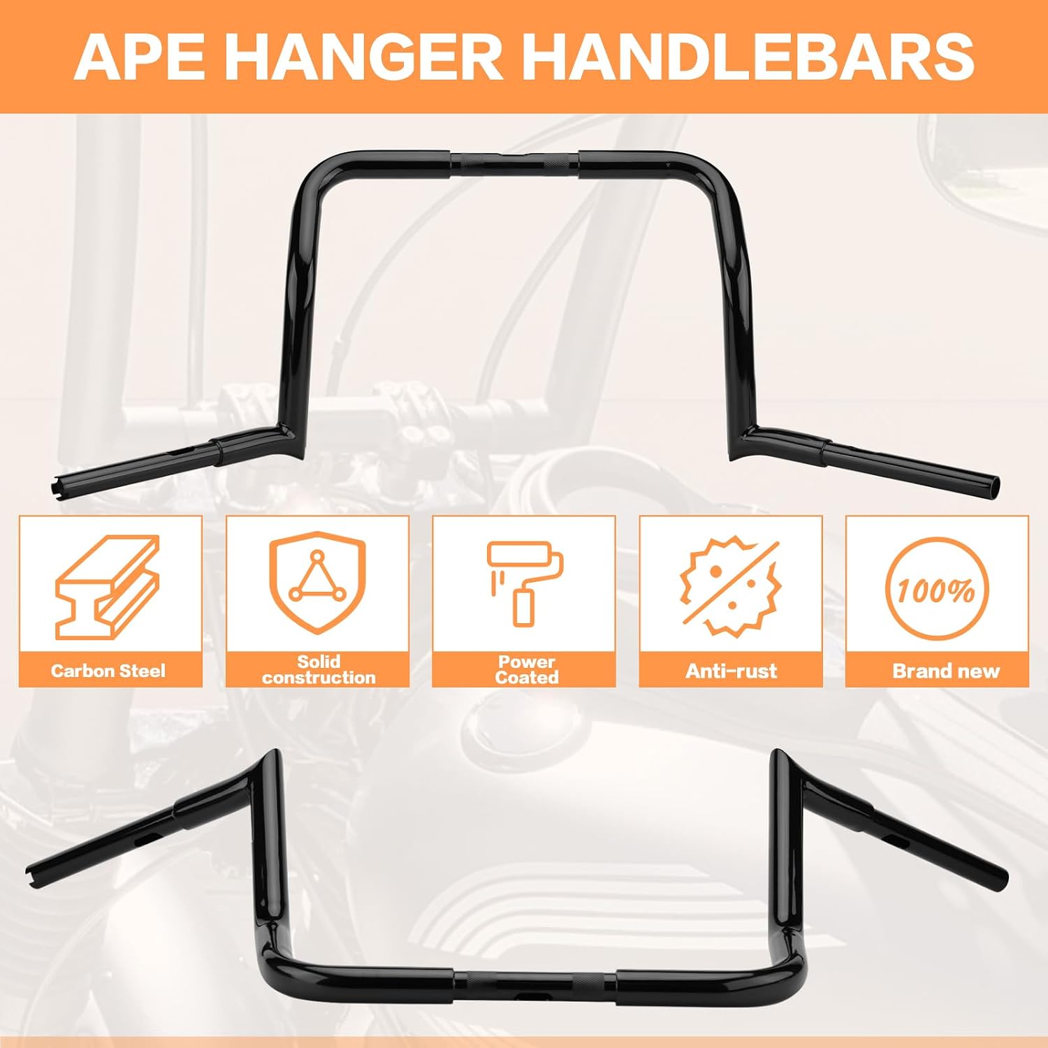 12' Rise Ape Hanger Handlebar 1.25' Fat 1' Clamp Handle bar Motorcycle Miter Meathook Bars Replacement for Harley Touring Model 1986-2023 Street Glide Electra Glide Classic Ultra Limited