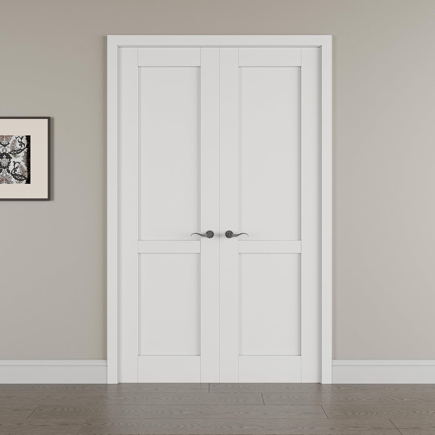 48' x 80' French Doors Interior (Double 24' x 80' 2-Lite Panel Door with Black Hinge Prehung Jamb Kit), Pre-Finished & Paintable, Prebuilt Home Door Panels & Assembly Required Jamb