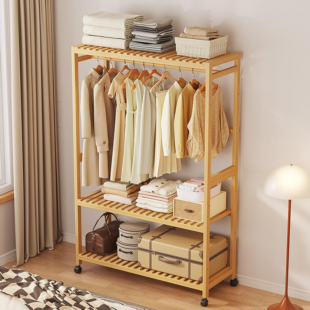 Clothing Rack, coat rack with Wheels Rolling Clothes Rack with Storage Coat Rack Stand Modern Garment Rack for Bedroom Boutiques Heavy Duty Coat Hanger Rack, Glod